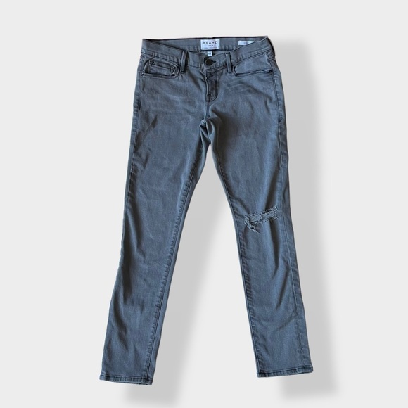 Frame Le Garcon Low to Mid Rise Skinny Jeans Gray Distressed Busted Knee Sz 26 - Picture 5 of 14